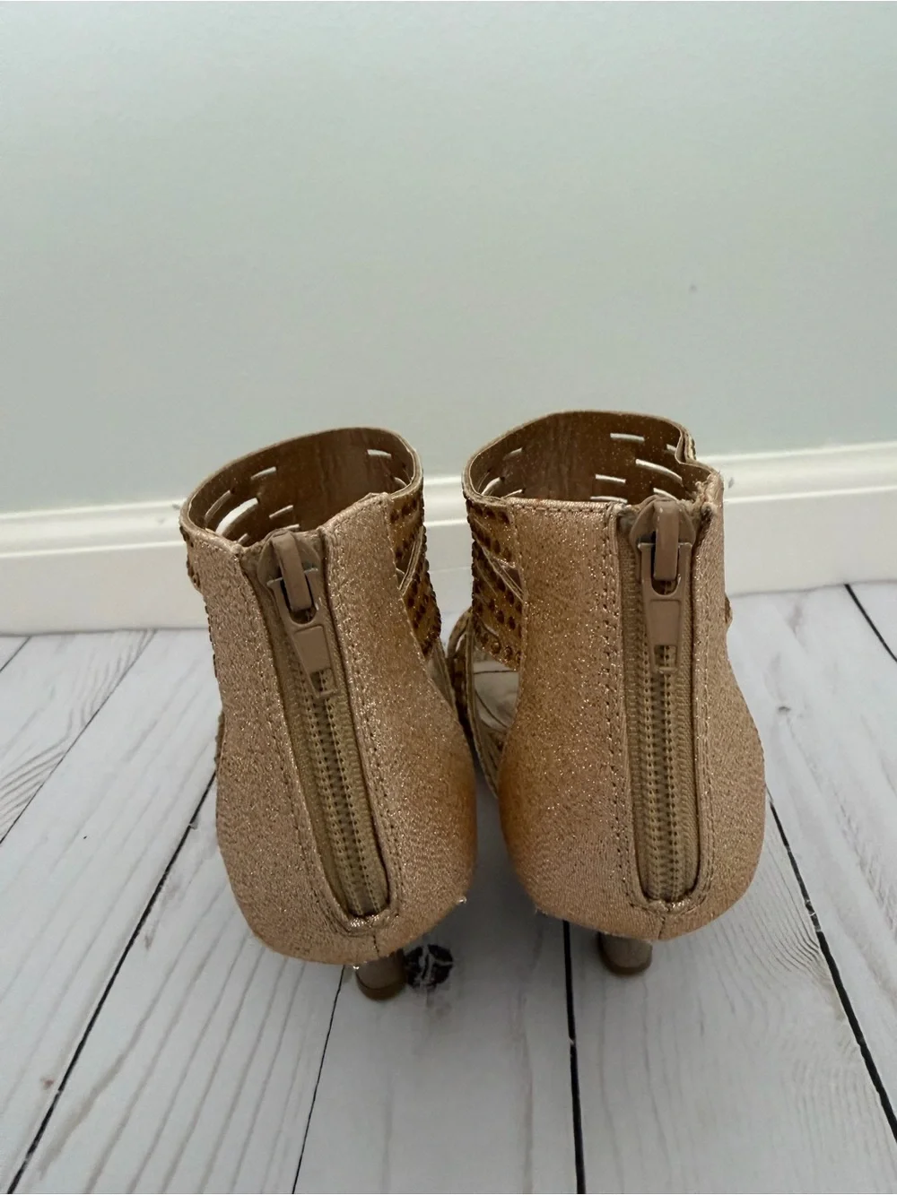 Girls Gold Strappy Studded Heeled Sandals